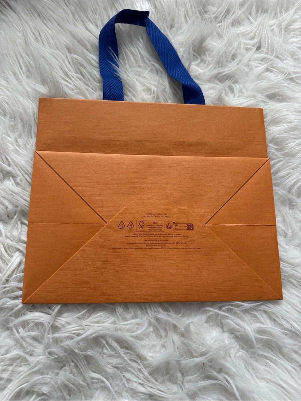 Louis Vuitton Orange Shopping Bag with Blue Handles - Picture 2 of 5